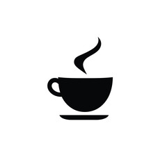 Minimalist logo Black silhouette coffee cup and steam icon. Geometric shapes, clean lines, centered on white. Emphasis on symmetry and visual clarity