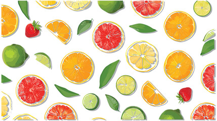 Bright Citrus Fruit Seamless Pattern on White Background