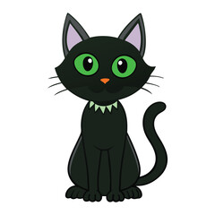 Mysterious Halloween black cat with piercing green eyes, arched back, and sleek fur—perched under a full moon, ready to bring spooky vibes and magical mischief.