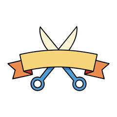 A pair of scissors cutting through a banner, creating clean, sharp edges, symbolizing precision and craftsmanship, ideal for a promotion or event-related design.