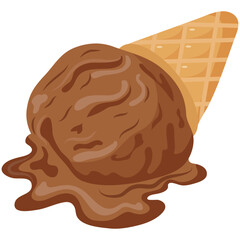 icon of a waffle cup with a scoop of melting chocolate ice cream for various summer designs
