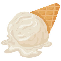 icon of a waffle cup with a scoop of white vanilla ice cream melting, for various summer designs