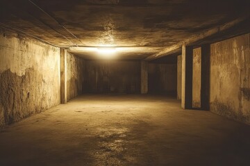 Empty, dimly lit subterranean space
