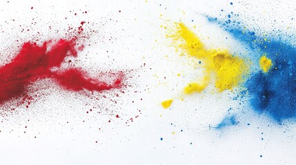 Colorful powder burst in vibrant red, blue, and yellow, symbolizing energy and creativity