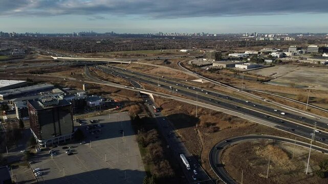 Markham morning commute to toronto aerial
