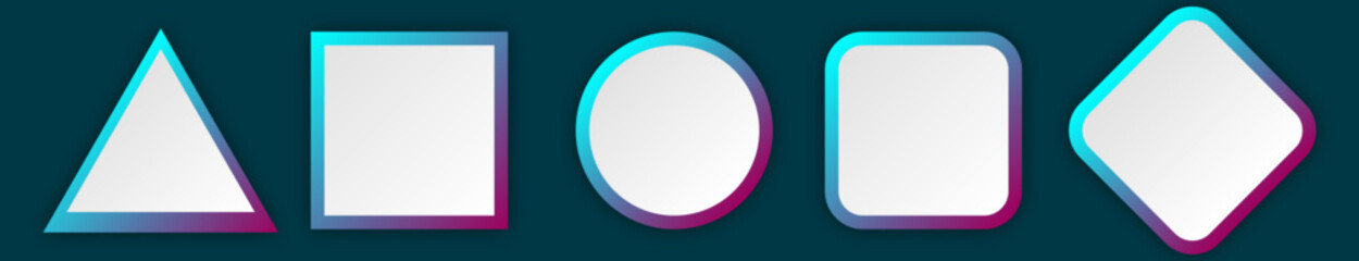 Icon set with geometric 3d cyan-magenta gradient shape | Button set with blue background luxury model for presentation, signal, business, decoration | Creative triangle, circle, square abstract shape