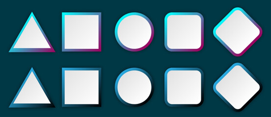 Icon set with geometric 3d cyan, blue gradient shape | Button set with luxury model for presentation, signal, business, decoration | Creative triangle, circle, square abstract shape