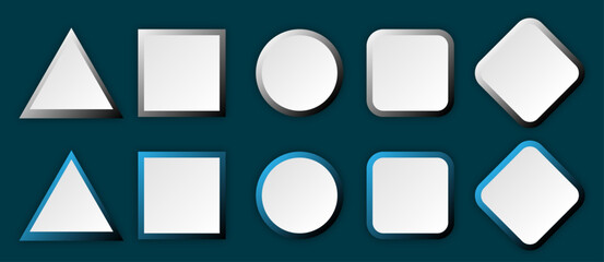 Icon set with geometric 3d grey, blue gradient shape | Button set with luxury model for presentation, signal, business, decoration | Creative triangle, circle, square abstract shape