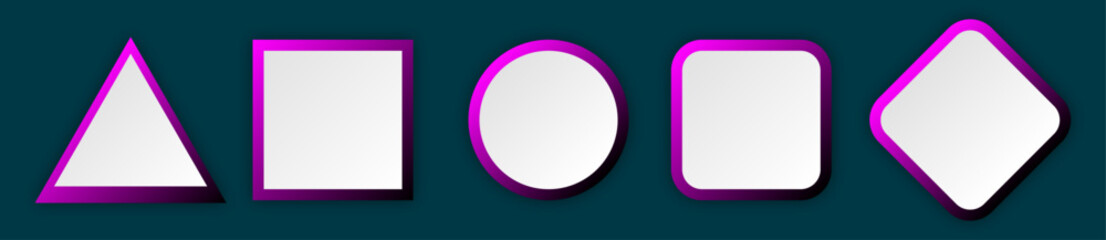 Icon set with geometric 3d magenta gradient shape | Button set with dark blue background luxury model for presentation, signal, business, decoration | Creative triangle, circle, square abstract shape