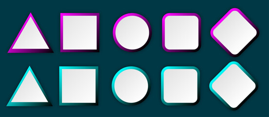Icon set with white and 3d gradient shape | Button set with dark blue background luxury model for presentation, signal, business, decoration | Creative triangle, circle, square abstract shape