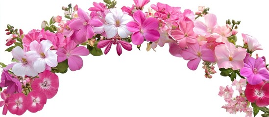 Fototapeta premium A Blooming Floral Archway of Pink and White Petals Displayed on White Background