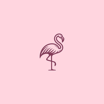 Flamingo Logo &ndash; Stylish flamingo with long neck in minimalist line art.