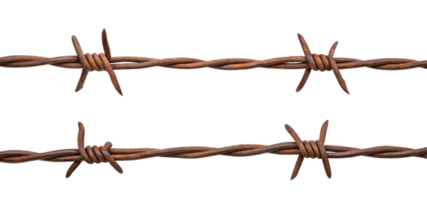 Two rusty barbed wires isolated on transparent background. Png