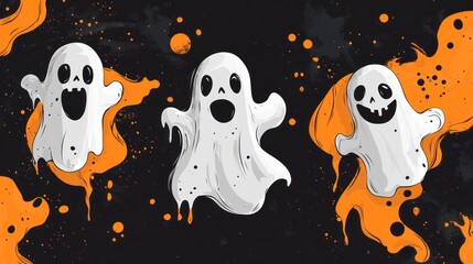 Obraz premium Three spooky ghosts float on a dark halloween background