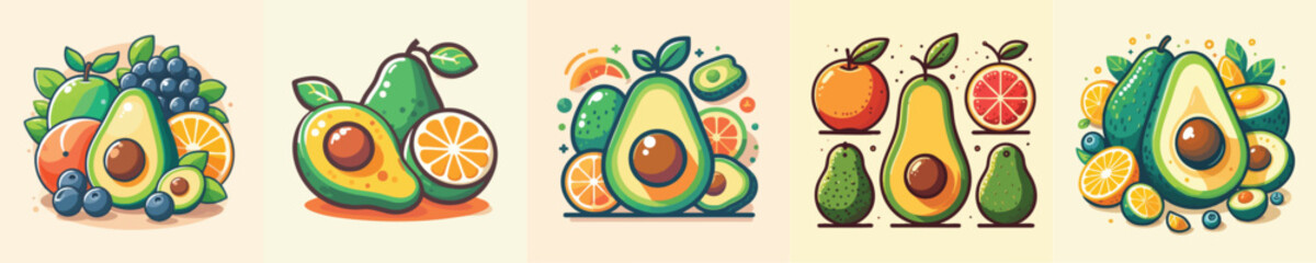 Collection of modern avocado vector designs