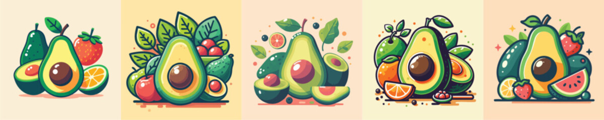 Collection of modern avocado vector designs
