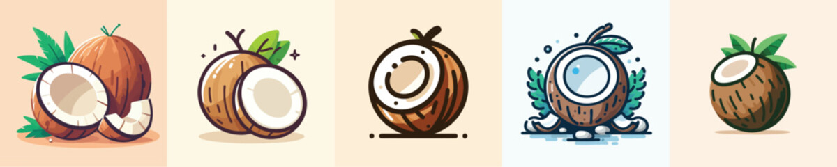 Modern coconut fruit vector design collection