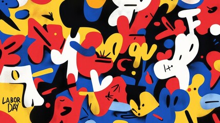 Obraz premium Colorful abstract shapes celebrate labor day in a festive manner
