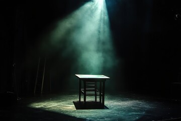Empty stage table under spotlight