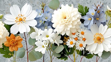 Obraz premium Elegant Baroque Floral Still Life Composition with White Delphinium Blossoms