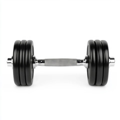Fototapeta premium Black dumbbell on solid white background with iron handle for fitness training and weightlifting