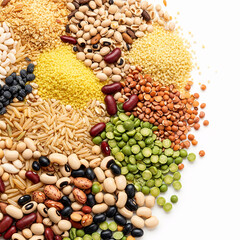 Obraz premium collection of various legumes isolated on white background, top view.