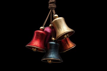 Christmas decoration with bells on a black background