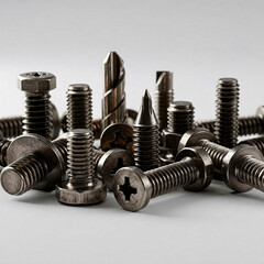 Screws and nuts on a white background. Close-up.