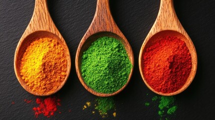 Vibrant Spices in Wooden Spoons: A Culinary Delight