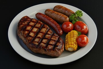 Delicious grilled meat with vegetables on barbecue grill with smoke
