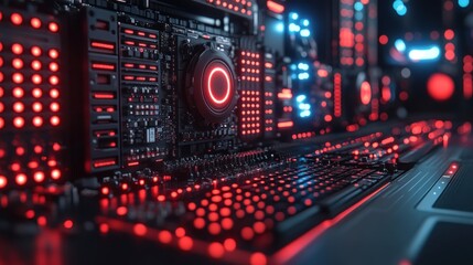 Cyberpunk Motherboard:  High-Tech Futuristic Computer Hardware Close-Up