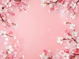 Fototapeta premium Pink white spring cherry blossom background