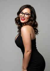 Fototapeta premium Woman in black dress and glasses