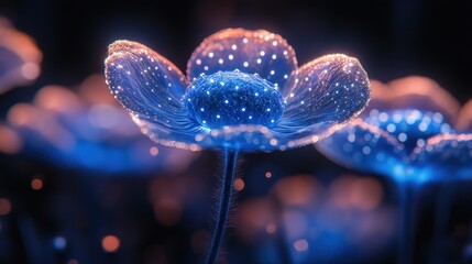 Fototapeta premium Glowing Luminescent Flowers in Dark Night