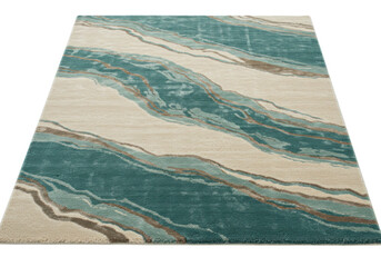 Fototapeta premium Large wavy design on blue and beige rug.