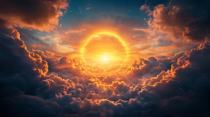 Fototapeta premium Breathtaking sunset illuminating the sky with vibrant clouds