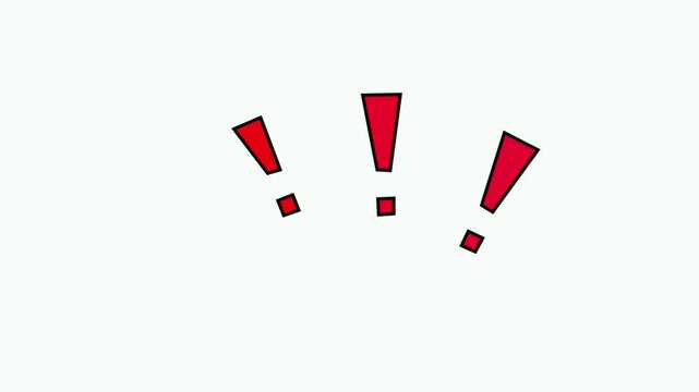 Animated exclamation mark, on white sreen background, warning sign