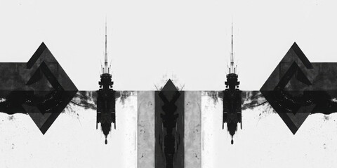 Obraz premium Abstract Black White Ship Geometric Shapes Grunge Texture Wallpaper