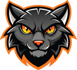 Fototapeta premium Black Cat Mascot Logo – Angry Feline Head Vector with Fiery Eyes