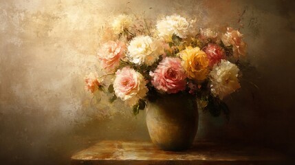 Exquisite floral arrangement with roses in a vase conveying timeless beauty