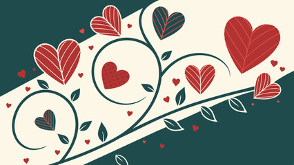 14 valentines day greeting card with red -pink  heart shape style in dark green  background   wallpaper , vibrant ,love , modern ,attractive , pattern ,vector illustration.