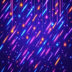 Vibrant neon streaks descend on a dark blue background