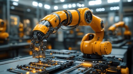 Fototapeta premium Advanced Robotic Arm Precision Assembly in a Modern Factory