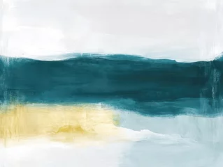 Gordijnen Abstract teal  gold landscape with a cloudy sky above the sea © fledermausstudio