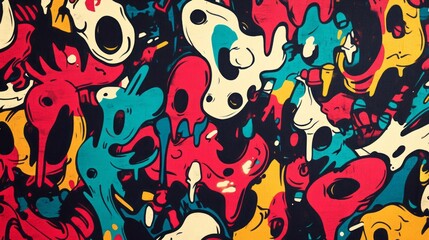 Fototapeta premium Chaotic composition of dripping cartoonish figures creating an abstract pattern