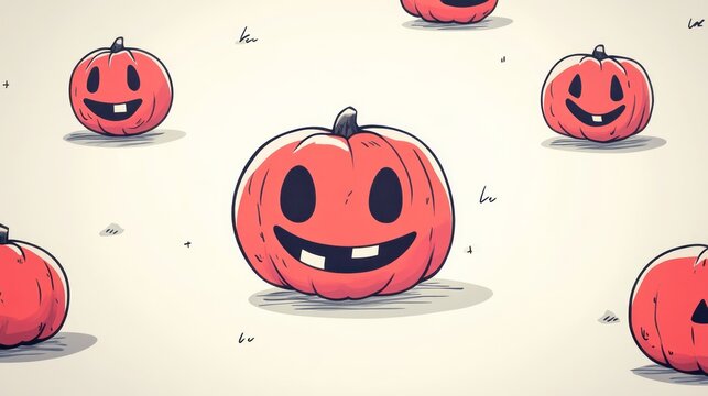 Cartoon pumpkins with simple smiles and missing teeth scattered