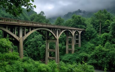 Historic Stone Arch Bridge in Lush Green Forest