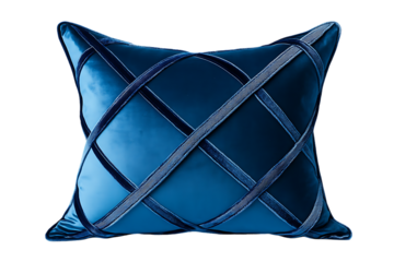 Deep Blue Velvet Pillow with Overlapping Ribbon Detail on White