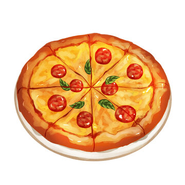 Pizza with cheese mozarella food illustration fastfood 