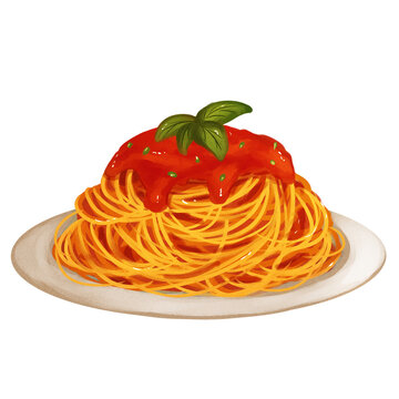 Spaghetti pasta with tomato sauce food illustration fastfood 